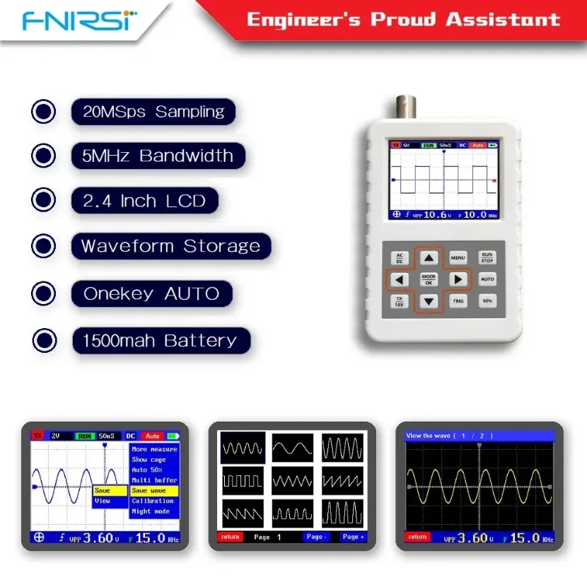 Fnirsi Digital Oscilloscope Handheld - 1 unidad de osciloscopio digital portátil